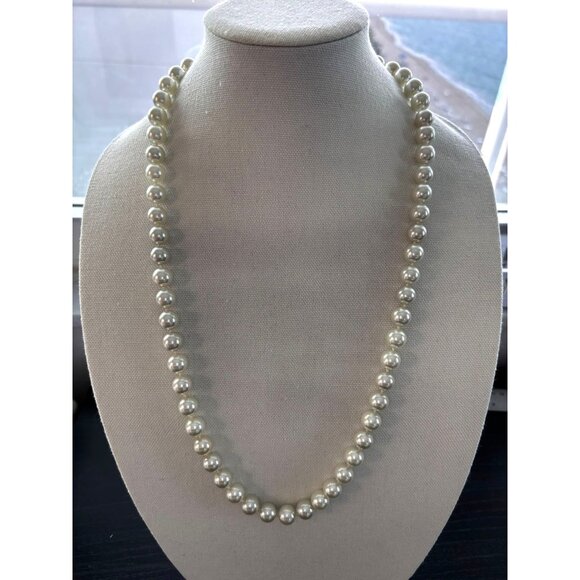 Handmade Jewelry - Vintage Chanel Faux Pearl Strand Necklace 31" Long With Logo Clasp